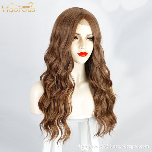 Vigorous 2021 Hot Sell Body Wave Ombre Brown Lace Front Wig Synthetic Hair for black women